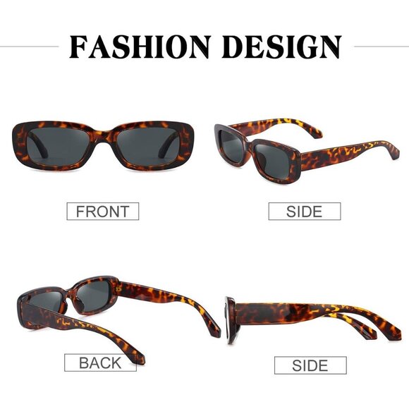 Trendy Rectangle Dark Leopard Sunglasses Women Men Retro Square Fashion Shades - Picture 8 of 9